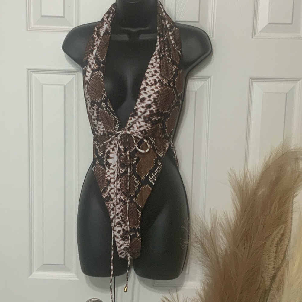Brown Snake Print Women Swim One Piece